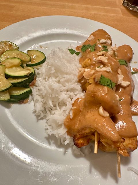 Chicken Satay with Peanut butter sauce and Zucchini