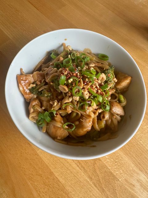 Spicy Peanut Broccoli chicken noodles