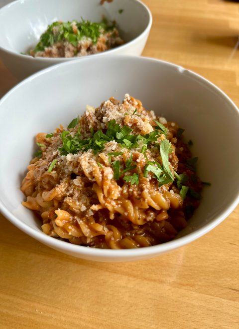 One pot creamy tomato beef pasta